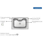 Cuba De Sobrepor  Morgana Em Aço Inox Com Acabamento Acetinado 69 X 49 Cm Com Válvula - Tramontina