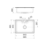 Cuba De Soprepor/embutir Massima  Inox Escovado C/valula 4.1/2 68x48x20  0,8 - Docol Inox